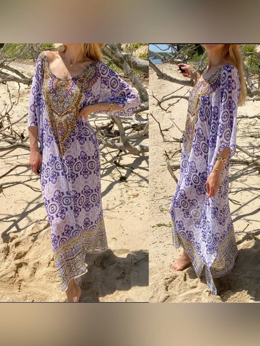 RANEE’S Boho Purple Embellished Kaftan Style Beach Cover-Up! 🐚